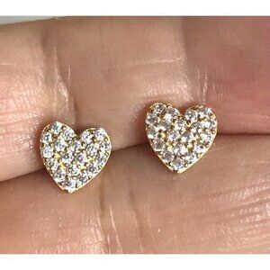 Heart Stud Earrings 925 Sterling Silver Gold Vermeil CZ Pave Heart Valentines